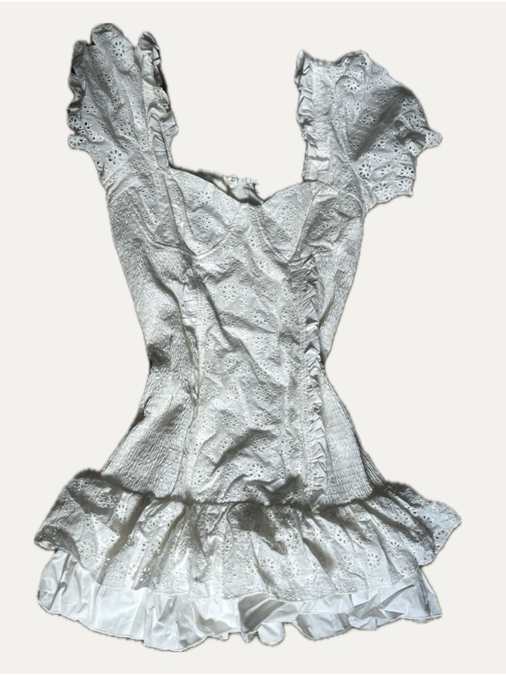 White Eyelet Floral Coquette Mini Dress